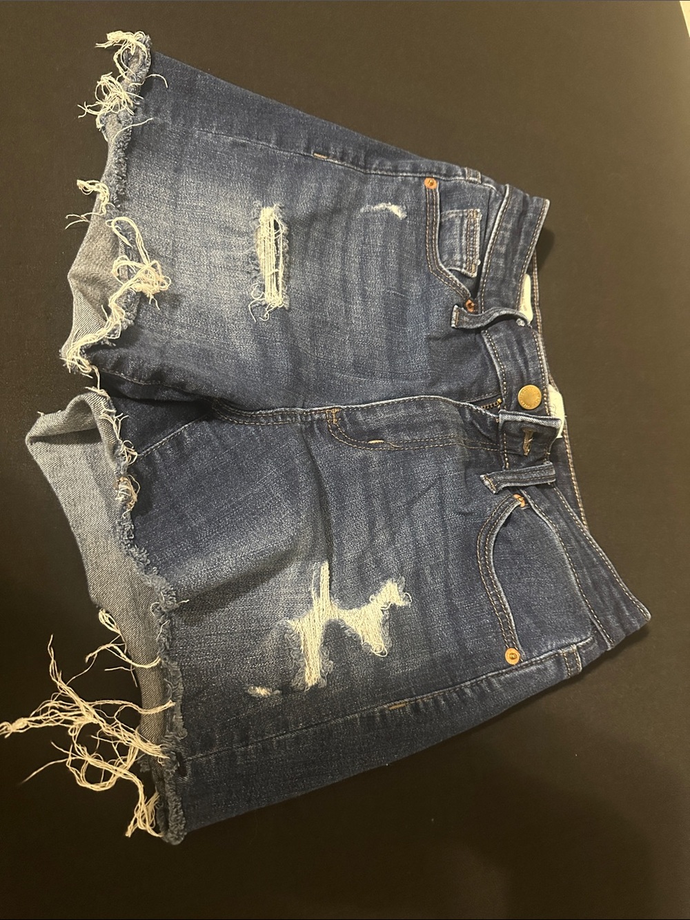 Distressed Dark Blue Denim Cutoff Shorts. Size 2/26. Extremely comfortable - Picture 1 of 6
